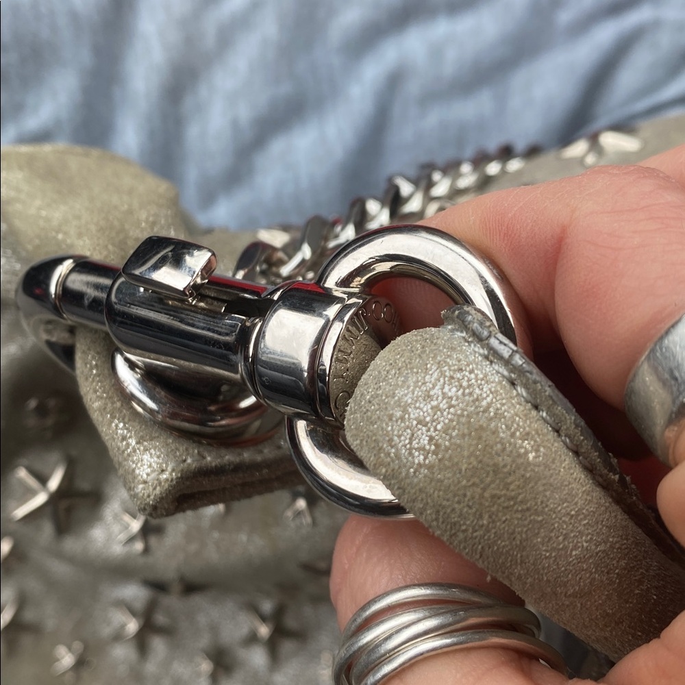 Jimmy Choo metallic silver leather star studded shoulder bag iconic - Picture 6 of 15